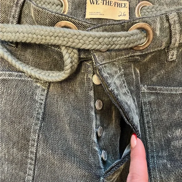 We the Free People Flocked Moxie Barrel Jeans Mountain Green - Picture 5 of 7